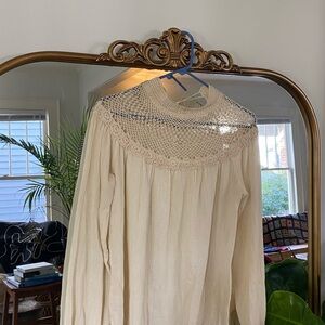 VINTAGE Cream Crochet Yoke Blouse